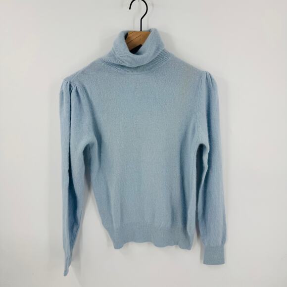 Vintage Starford Lambswool/Angora Turtleneck Sweater Light Blue Puff Sleeve L - Picture 7 of 7